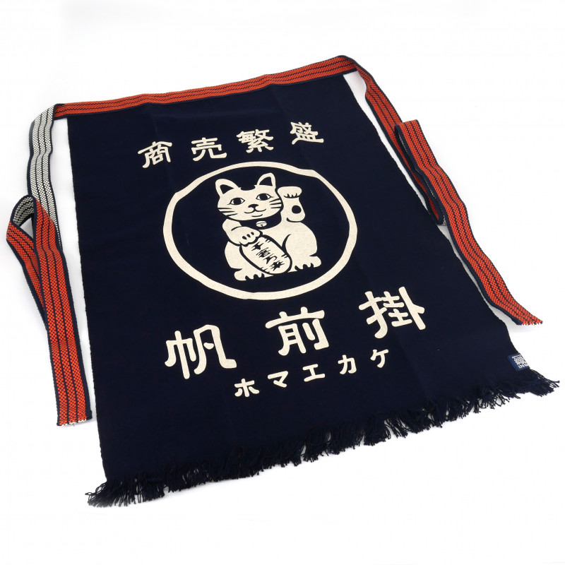 Traditional Japanese cotton apron Manekineko, MAEKAKE LUCKYCAT
