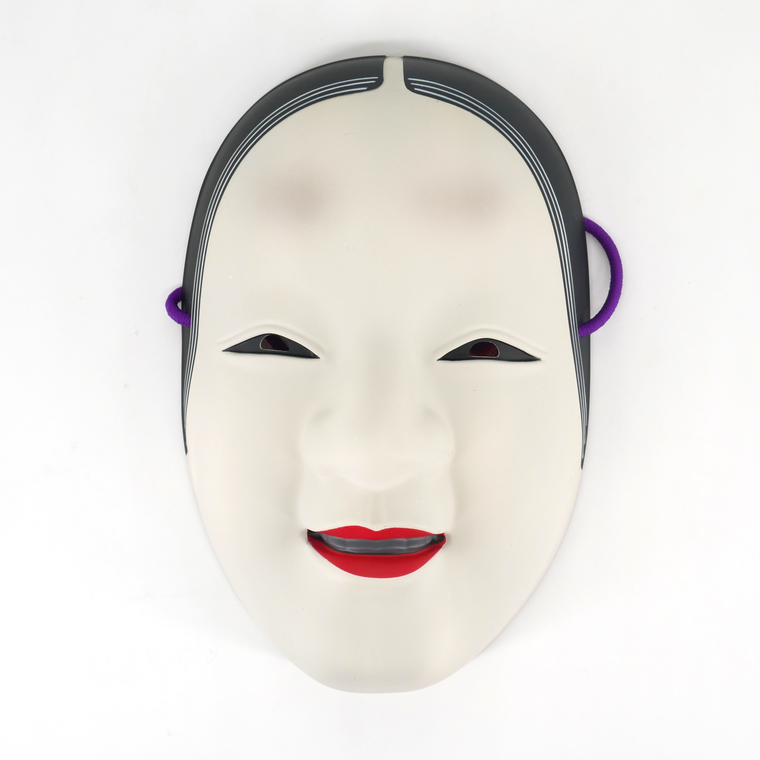 Maschera giapponese, Onna 若女 firmata, teatro Noh vintage, ceramica da Osaka