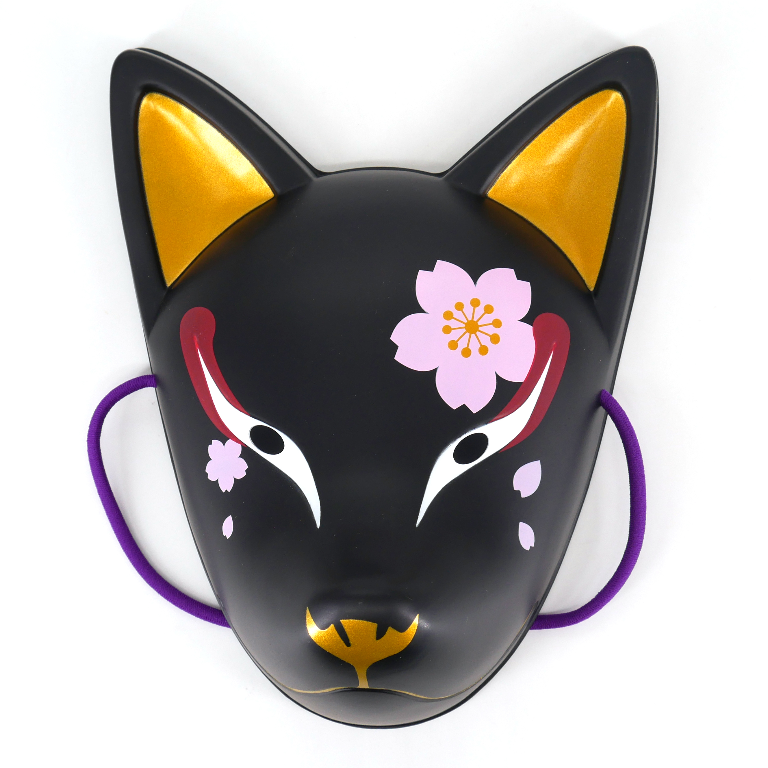 Masque De Renard Japonais Traditionnel Kitsune Noir Et Fleur De Sakura