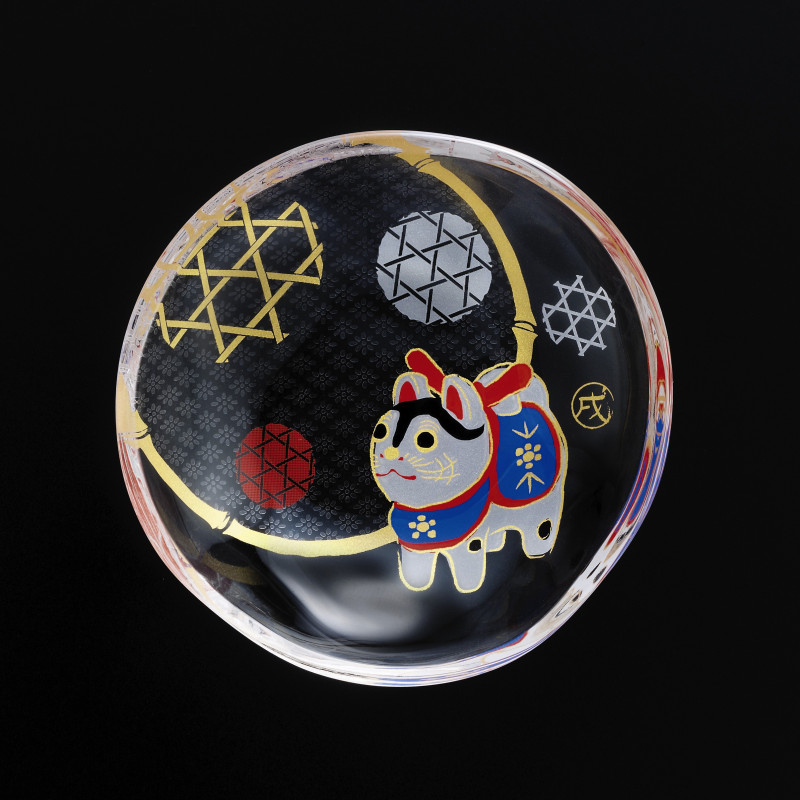 kleine japanische Mamesara Glasplatte mit Hundemotiv - MAMESARA