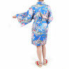 hanten kimono traditionnel japonais bleu en coton satiné petite princesse pour femme