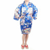 kimono azul japonés tradicional hanten en dinastía poliéster bajo la flor de cerezo para mujer