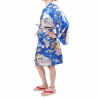 kimono azul japonés tradicional hanten en dinastía poliéster bajo la flor de cerezo para mujer