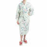 Happi kimono tradizionale in cotone turchese giapponese fiori di ciliegio bianchi per donna
