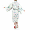Happi traditionelle japanische türkisfarbene Baumwolle Kimono weiße Kirschblüten für Frauen
