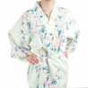 Happi traditionelle japanische türkisfarbene Baumwolle Kimono weiße Kirschblüten für Frauen