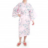 happi kimono de algodón rosa tradicional japonés flores de cerezo blancas para mujeres