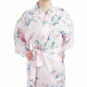 Happi japanische traditionelle rosa Baumwolle Kimono weiße Kirschblüten für Frauen