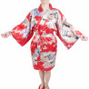 hanten traditional japanese red kimono in polyester dynasty under the cherry blossoms for women