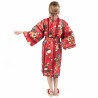 happi crisantemos florales de kimono de algodón rojo japonés tradicional para mujeres