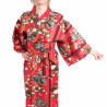 happi crisantemos florales de kimono de algodón rojo japonés tradicional para mujeres