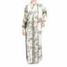 kimono yukata traditionnel japonais blanc en coton bambou et moineau pour femme