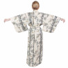 Kimono yukata de algodón blanco tradicional japonés de bambú y gorrión para mujer