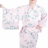 Japanese traditional pink cotton yukata kimono white cherry blossoms for women