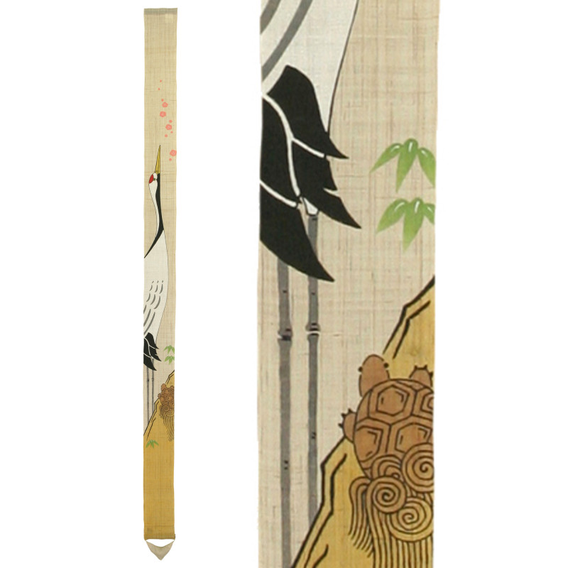 Fine tapisserie japonaise en chanvre peinte à la main, TSURUKAME SENMAN, La Grue et la Tortue