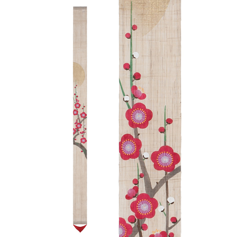 Fine tapisserie japonaise en chanvre peinte à la main, AKATOKI NO UME, Prune du matin