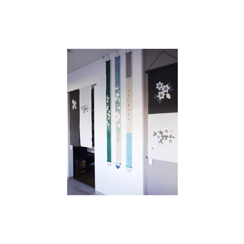 Fino tapiz japonés en cáñamo, pintado a mano, SHIRO MANJUSHAGE, White Mandarin Pearl