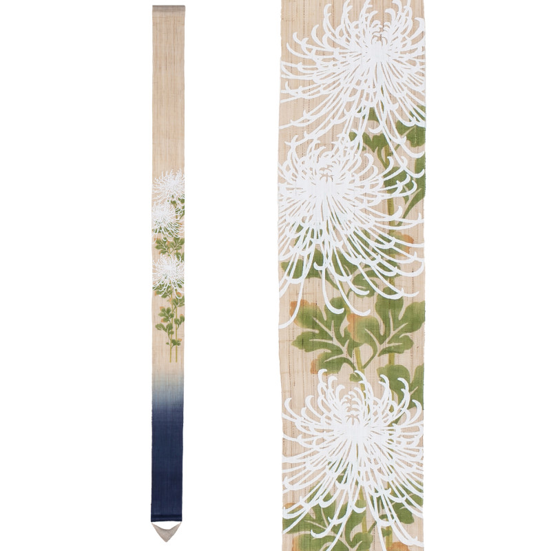 Fino tapiz japonés en cáñamo, pintado a mano, OITOGIKU, Crisantemo
