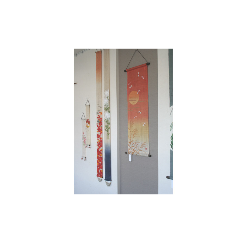 Fine Japanese tapestry in hemp, hand painted, MOMIJIGARI, Autumn leaves