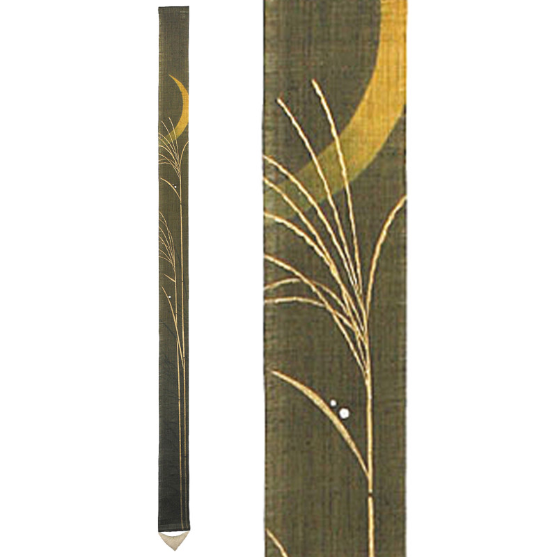 Feiner japanischer Wandteppich aus Hanf, handbemalt, TSUKIYO NO SUSUKI, Mondnacht