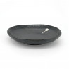 black ceramic Japanese deep plate, DOT, white dots, made in Japan