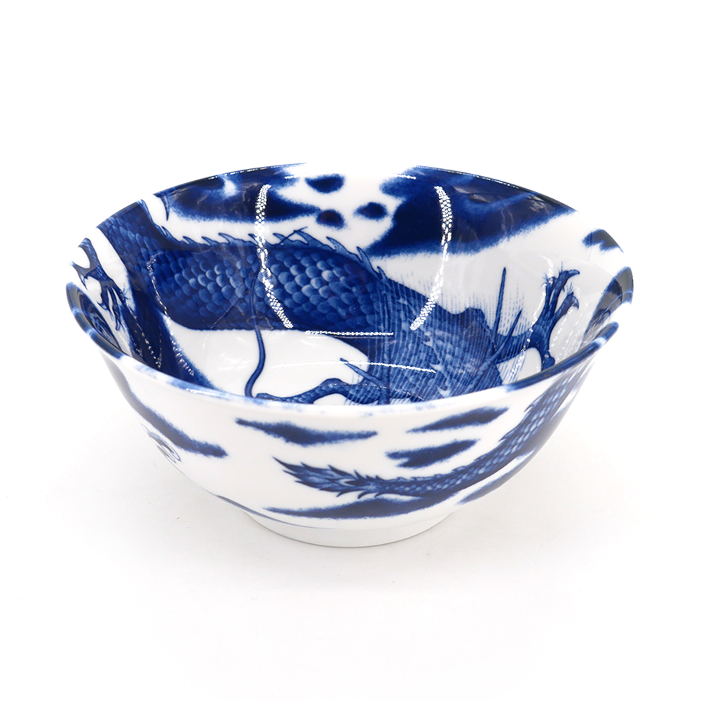 Pequeño cuenco de cerámica japonesa para ramen, azul verdoso oscuro, dibujo  de olas e igeta, NAMIGETA