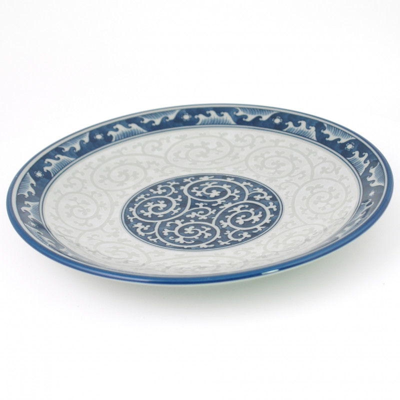japanische runde platte aus keramik, KARAKUSA SEIGAIHA, wellen