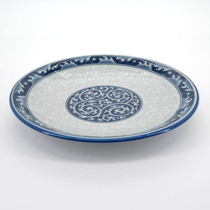 japanische runde platte aus keramik, KARAKUSA SEIGAIHA, wellen