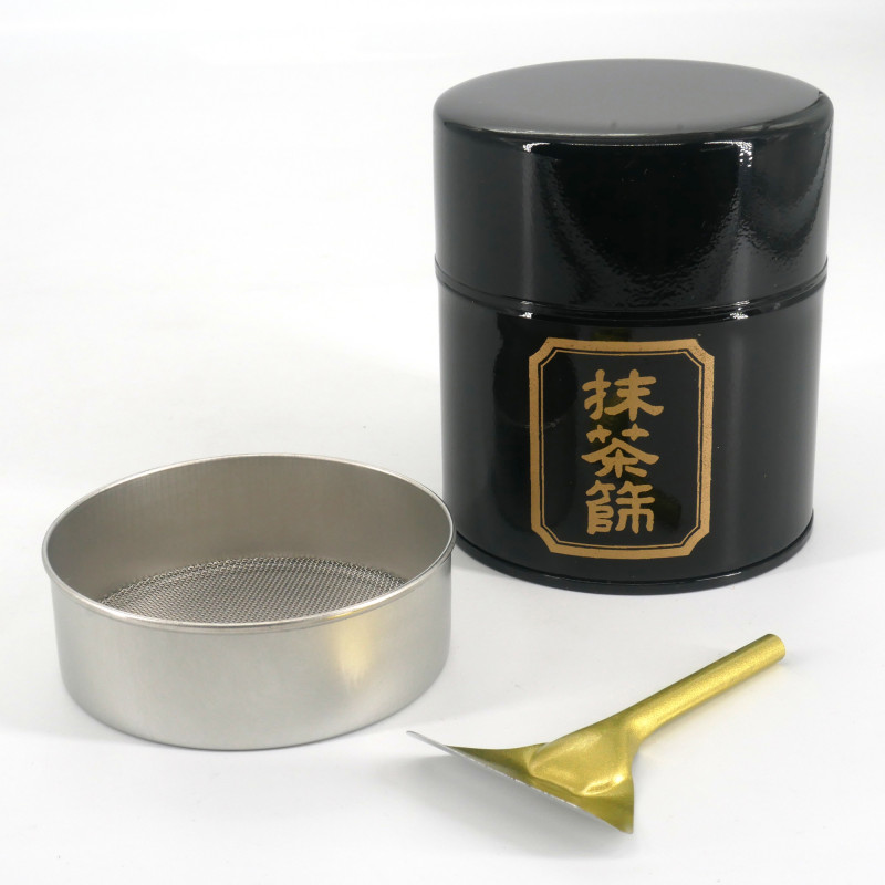 Japanese metal tea box, MATCHA BURUI, black