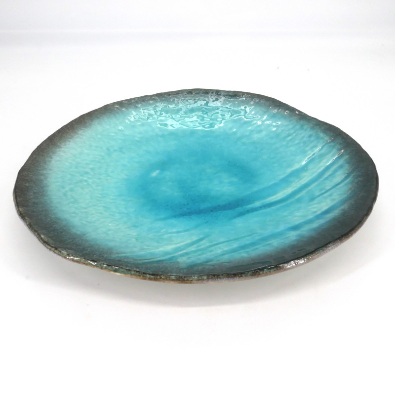 Piatto rotondo in ceramica giapponese, LAGUNA, blu turchese