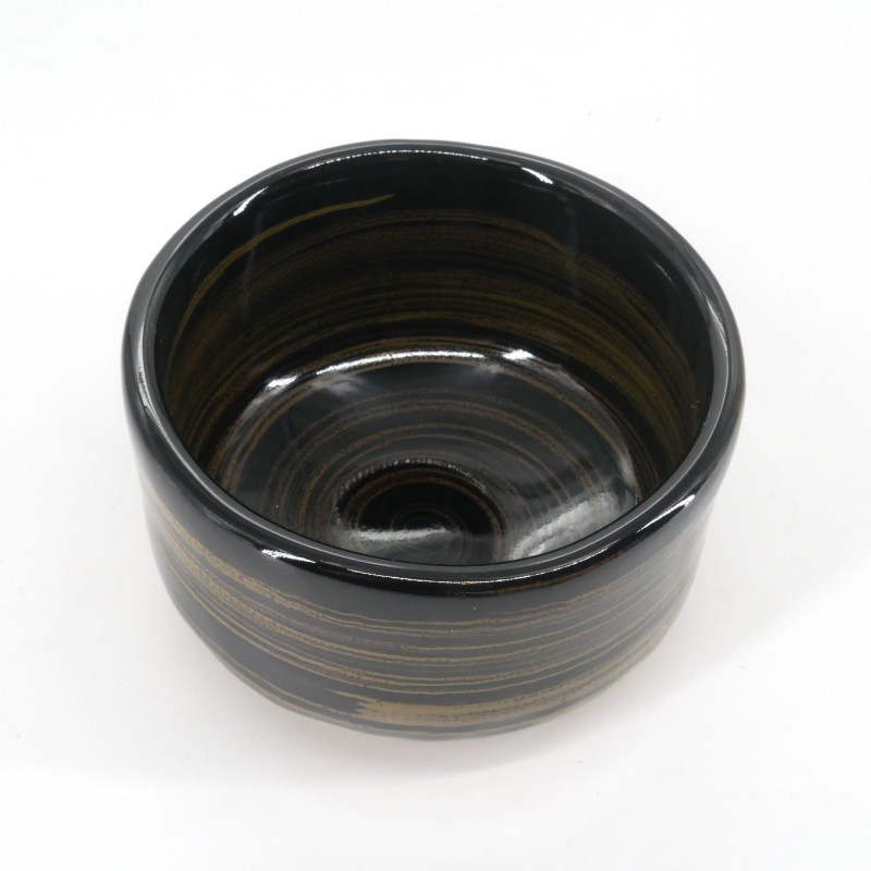 Bol japonais à cérémonie du thé - chawan, KURO, noir et spirale
