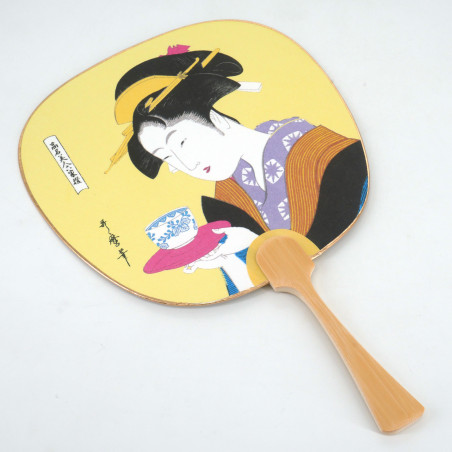 Pequeño abanico japonés no plegable uchiwa, OCHA BIJIN, té beauty