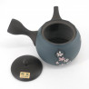 Japanese tokoname teapot, SAKURA, gray and blue, white flowers