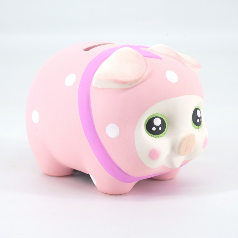 Piggy bank, PINKU MIZUTAMA, pink with white dots