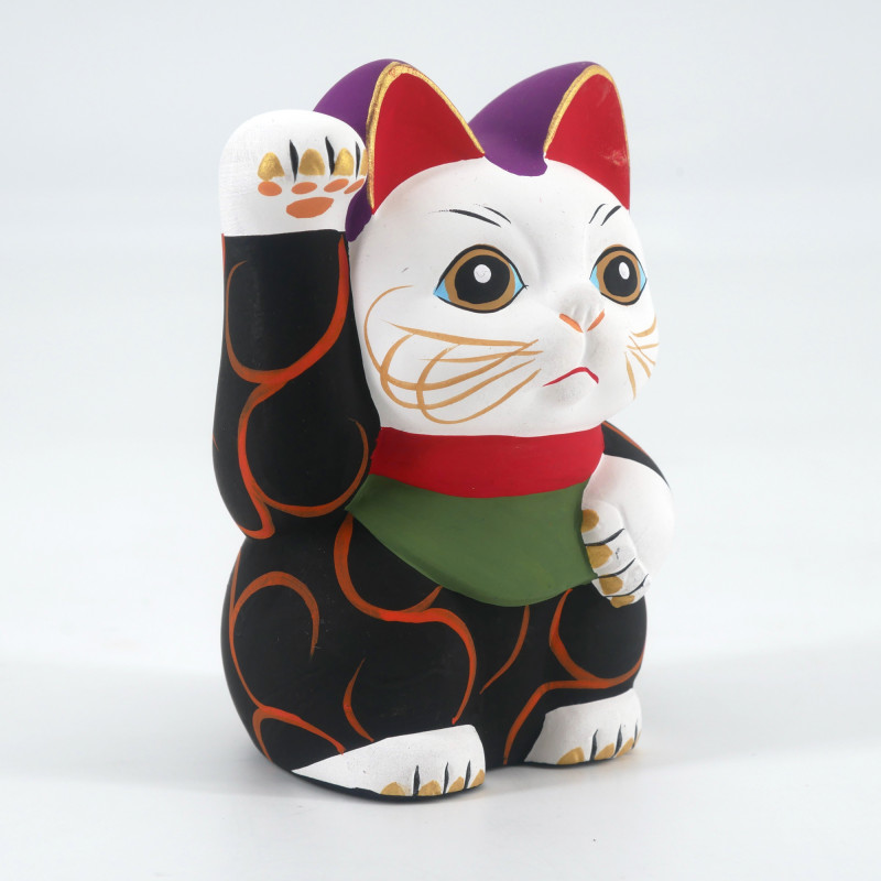 Gato de la suerte japonés manekineko, KURO KARAKUSA, negro y arabescos