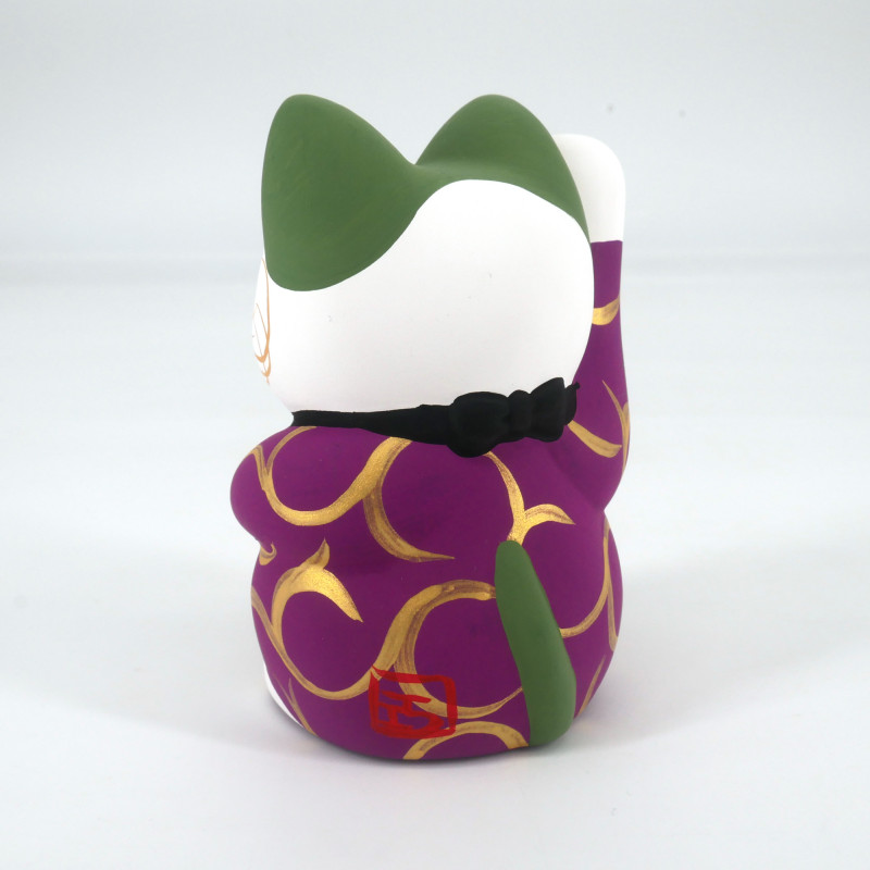 Japanese manekineko lucky cat, MURASAKINO KARAKUSA, purple and arabesques