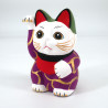 Japanese manekineko lucky cat, MURASAKINO KARAKUSA, purple and arabesques