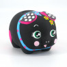 Piggy bank, KURO, black with hearts and flowers