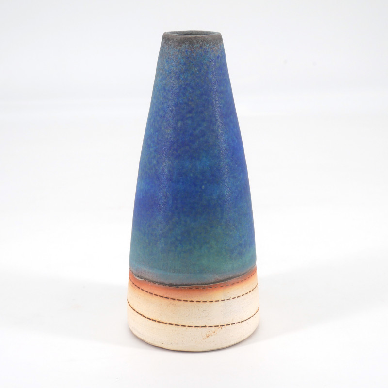Vase en terre japonais soliflore, AOI, bleu