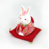 White ceramic rabbit ornament, HANAUSAGI OJIGI, red kimono