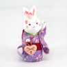 White ceramic rabbit ornament, HANAUSAGI AI, purple kimono