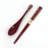 Set pair of wooden chopsticks and assorted red resin spoons, SAKURA