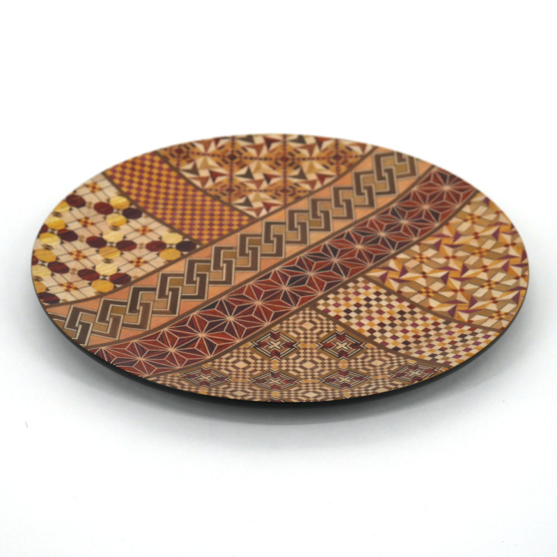 rundes Tablett, YOSEGI, traditionelles Hakone-Inlay