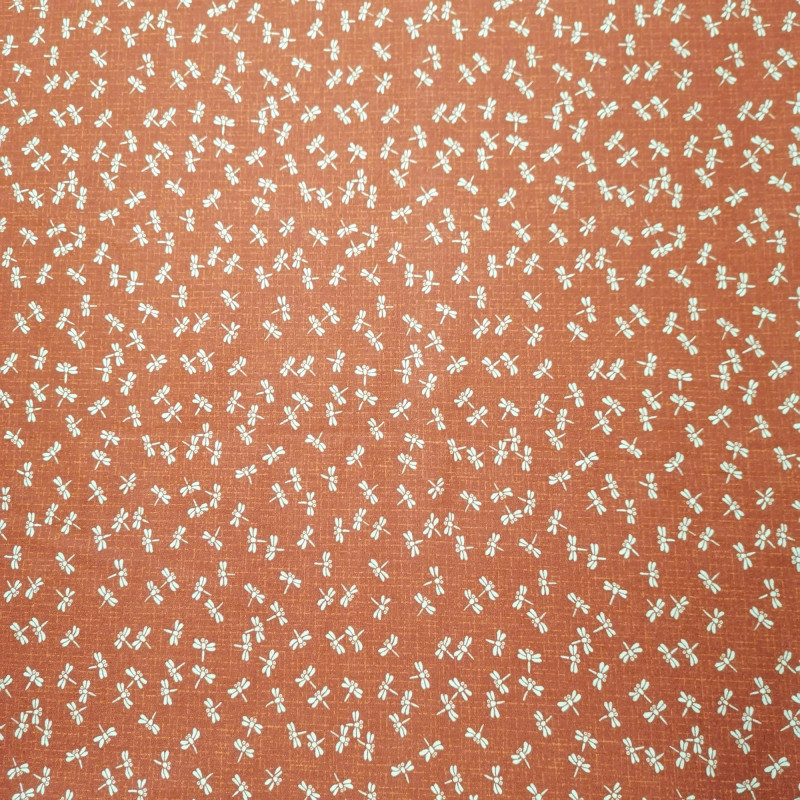 Japanese red cotton fabric with dragonfly motif, TOMBO, made in Japan width 112 cm x 1m