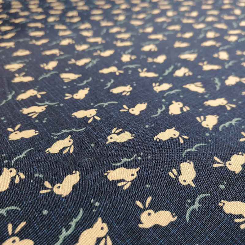 Japanese blue cotton rabbit motif fabric, USAGI, made in Japan width 112 cm x 1m