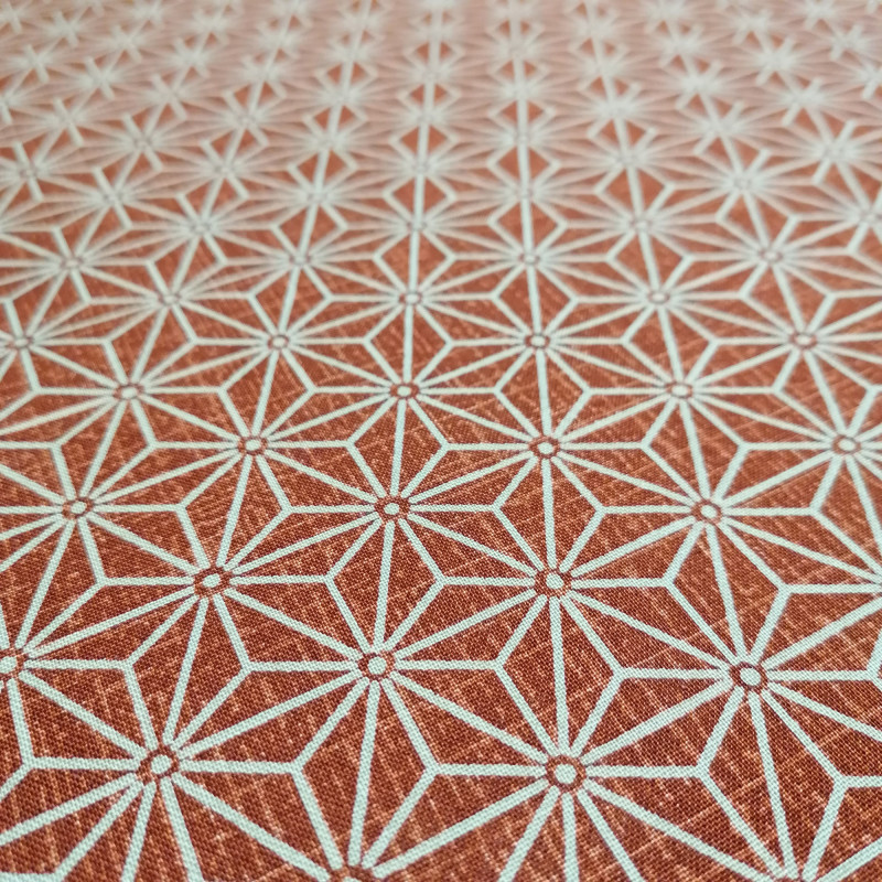 Tessuto giapponese in cotone rosso con motivo asanoha, ASANOHA, realizzato in Giappone larghezza 112 cm x 1m