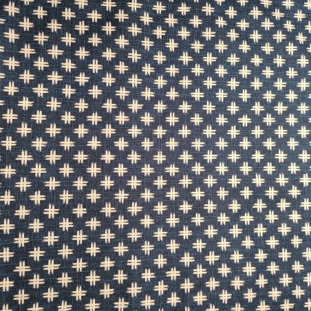 Japanese blue cotton fabric with well motif, IGETA, made in Japan width 112 cm x 1m