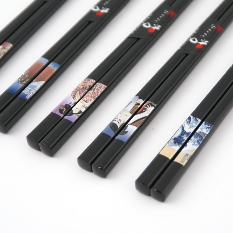 Juego de 2 pares de palillos japoneses con mosaico rojo y negro, YABANE,  23cm