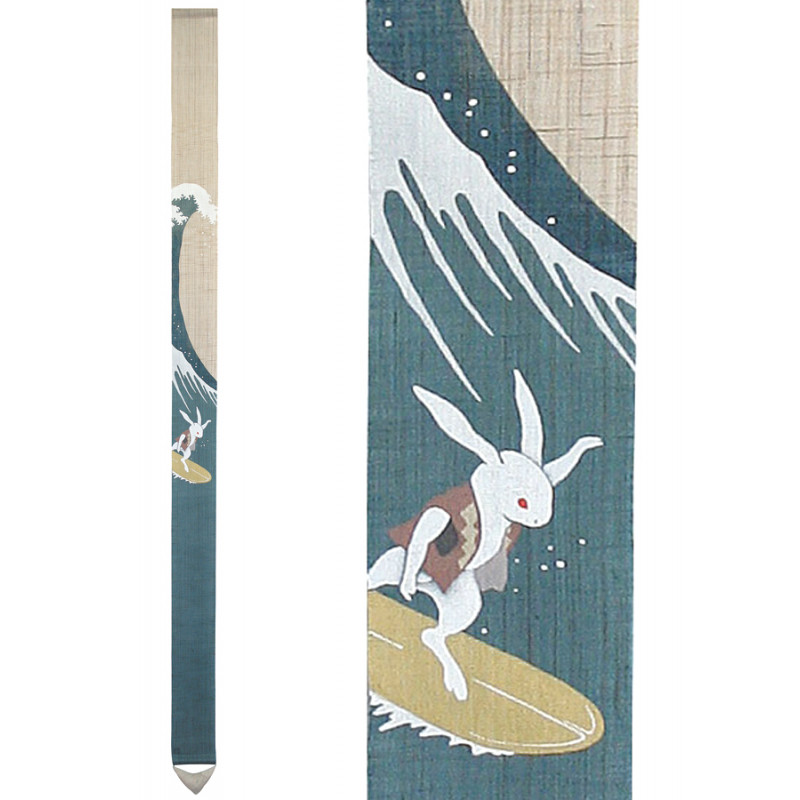 Feiner japanischer Wandteppich aus Hanf, handbemalt, NAMINORI USAGI