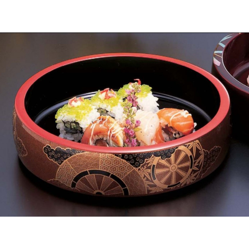 runde schwarze Harzschale für Sushi, GOSHOGURUMA, Rad